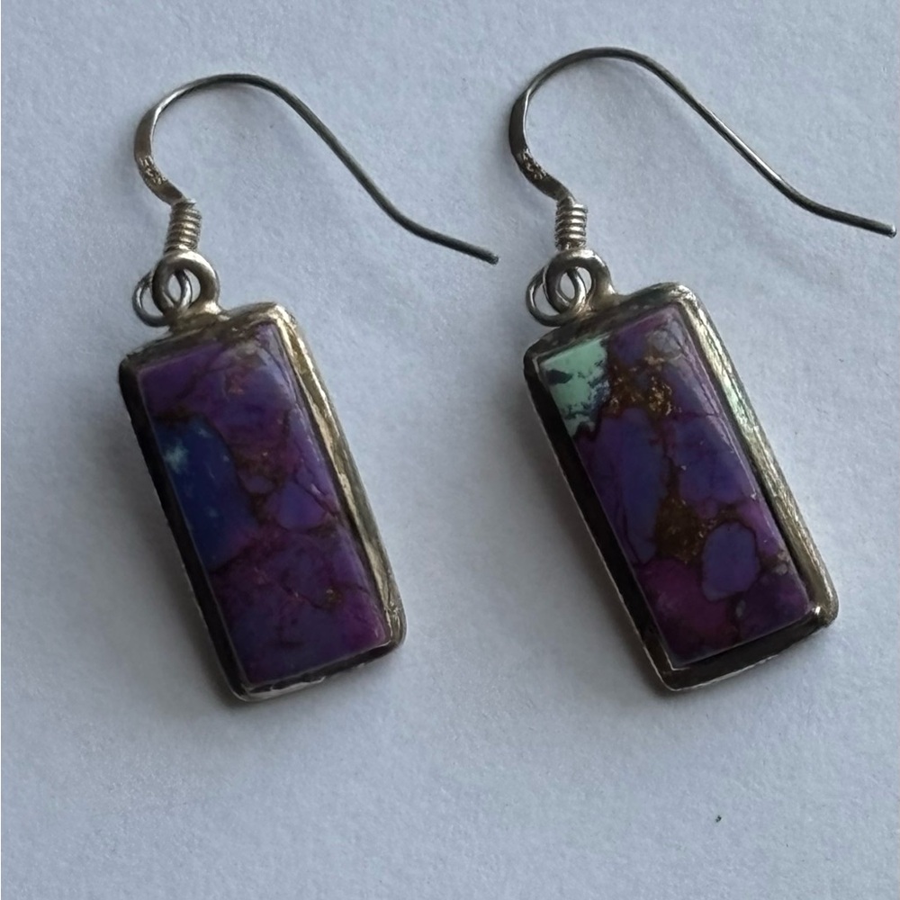 Vintage Purple and Copper Turquoise Silver Earrings